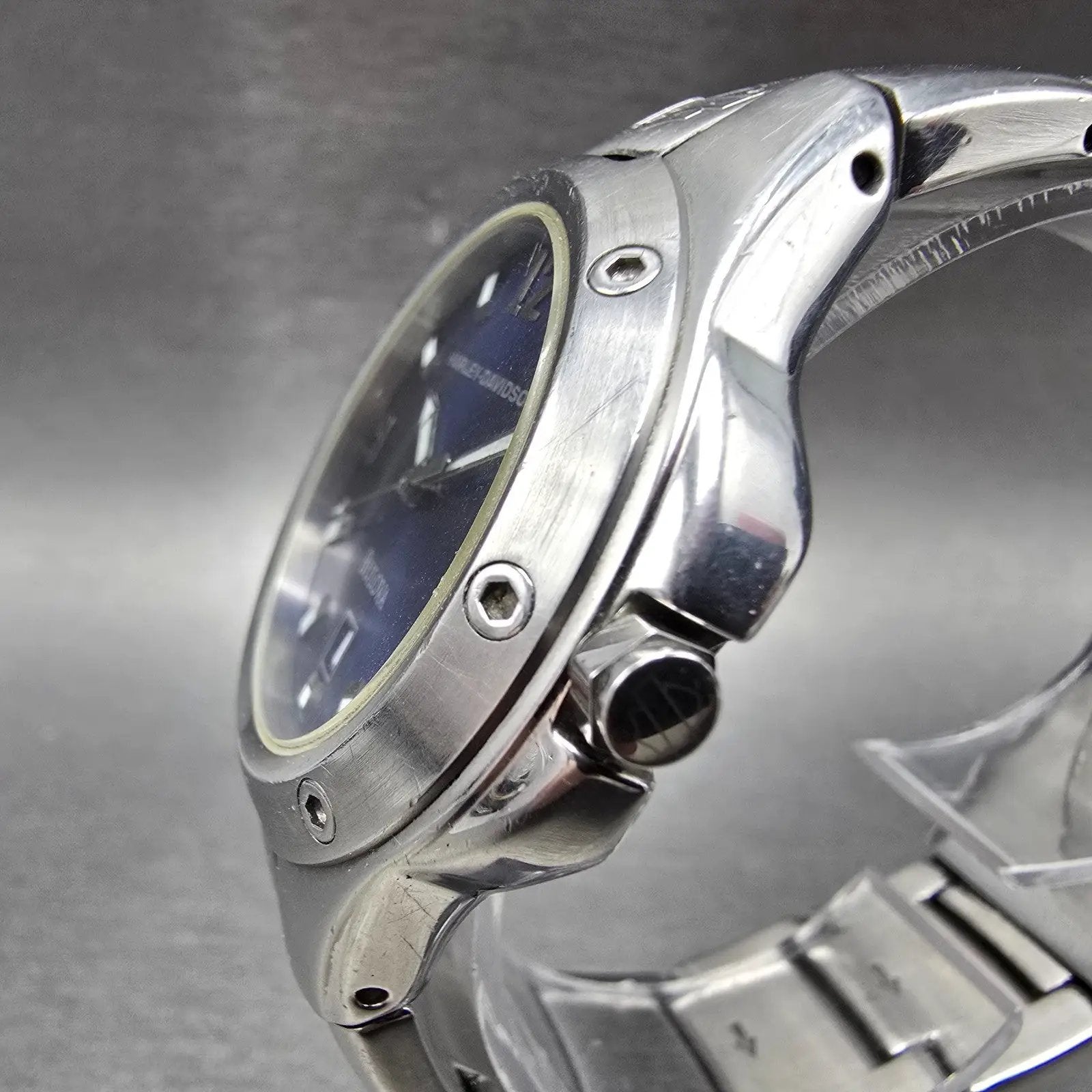 Bulova Harley Davidson Watch Men 40mm Blue Dial Silver Tone Date 76B01 New Batt2