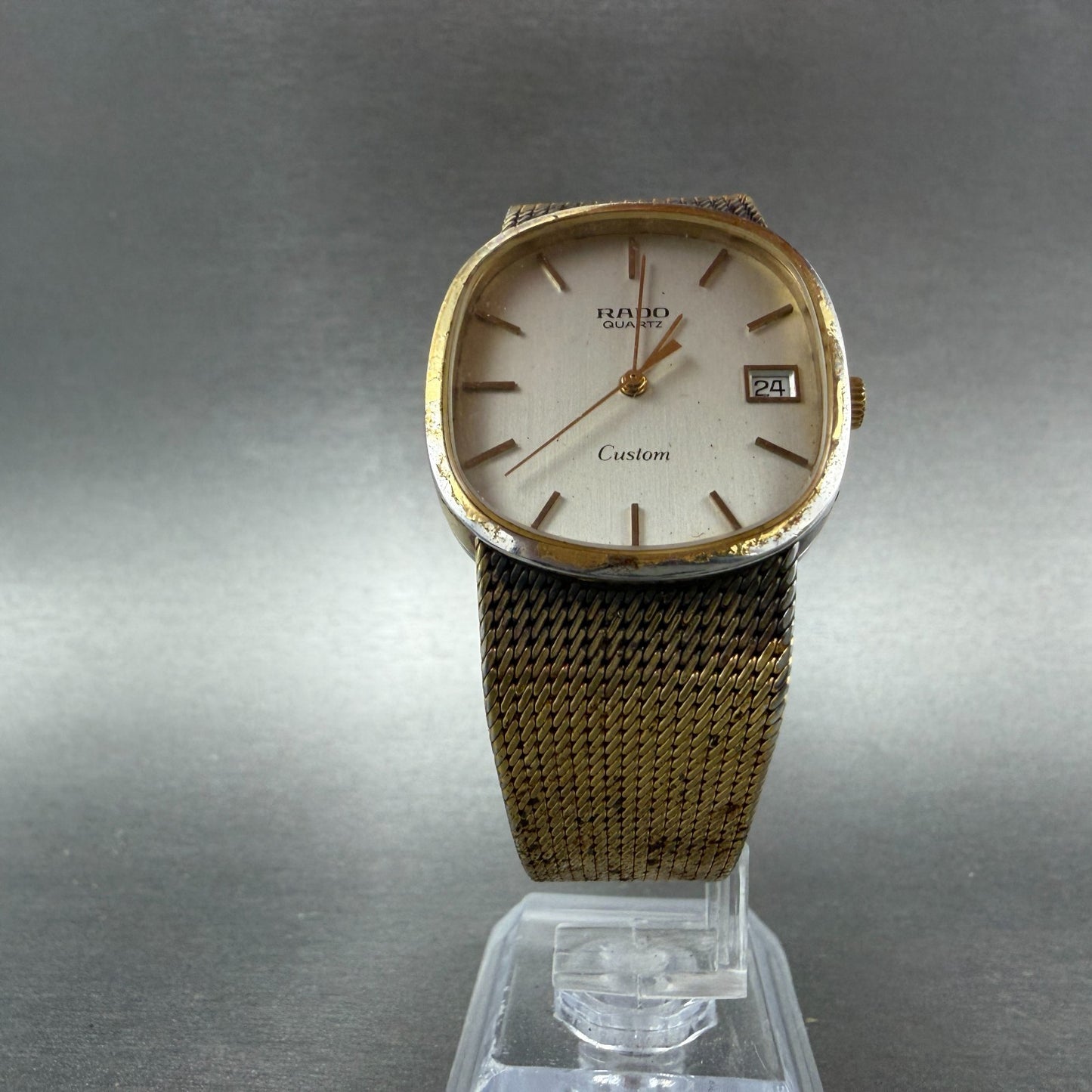 Rado Custom Watch Men 31mm Silver Dial Gold Tone Date oval 729.5047.2 PARTS6
