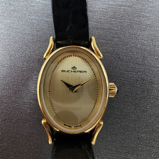 Bucherer Watch Women 17mm Champagne Dial Gold Plated Manual Wind Runs VTG0