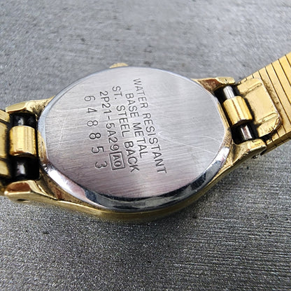 Seiko Watch Women 17mm Gold Dial Gold Tone Hexagon 2P21-5A29 New Battery
