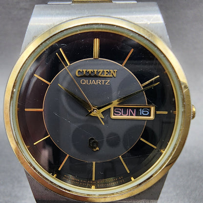 Citizen CQ Watch Men 34mm Black Dial Two Tone Daydate Round 6101-T15588 New Batt