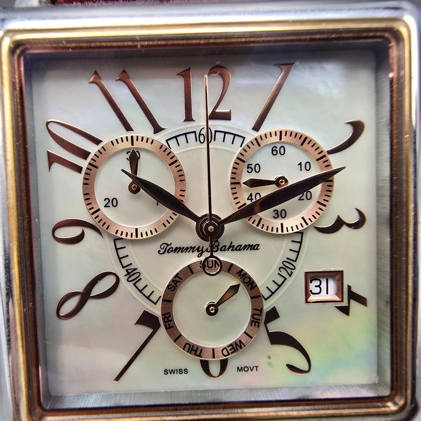 Tommy Bahama Chronograph Watch Unisex 35mm MOP Dial Two Tone Date TB2114 New Bat1