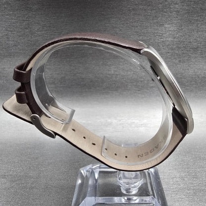 Skagen Watch Men 39mm Silver Dial Silver Leather Round 858XLSLD New Battery8