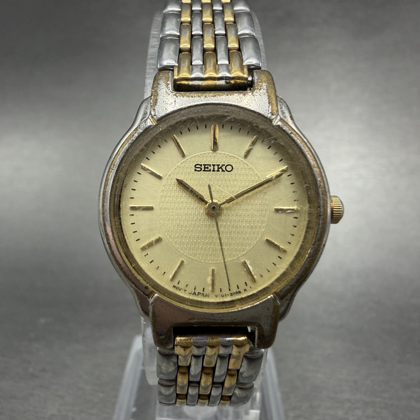 Seiko Watch Women 24mm Champagne Dial Two Tone Round V701-2C10 New Battery0