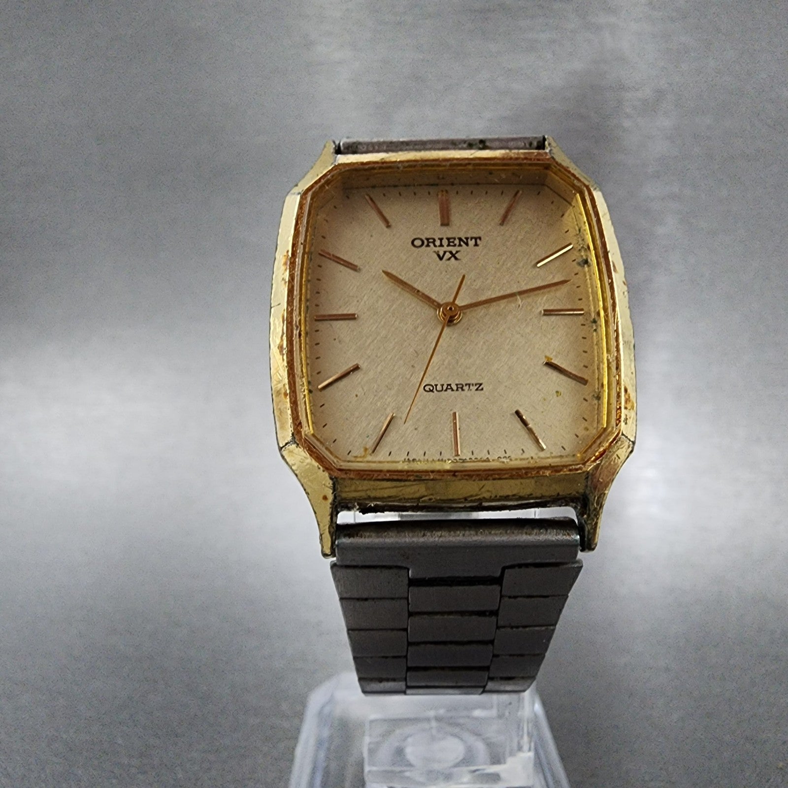 Orient VX Tank Watch Men 28mm Champange Dial Gold Tone Octagon READ!!!! New Batt5