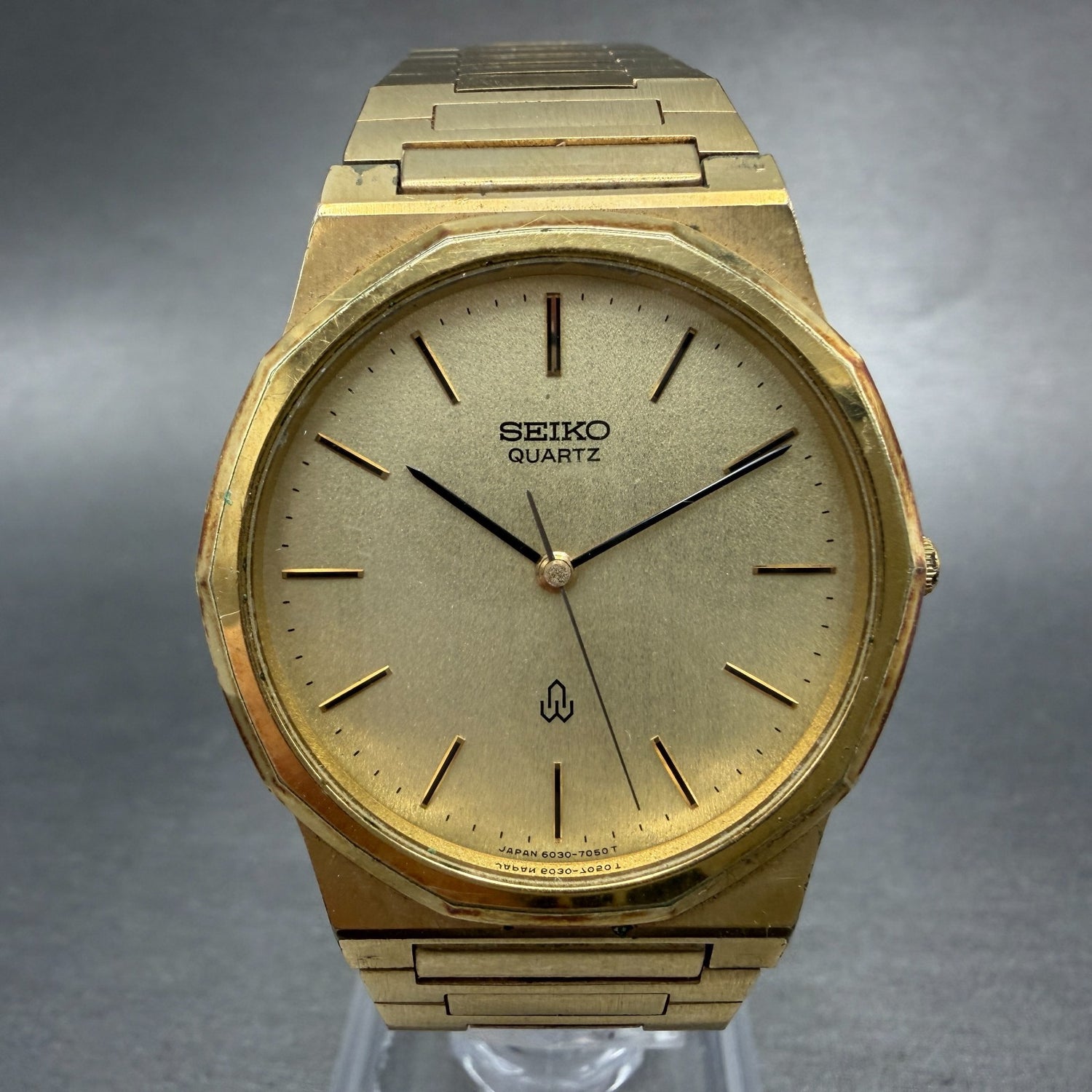 Seiko Watch Men 33mm Champagne Dial Gold Tone Round 6030-7060 New Battery VTG0