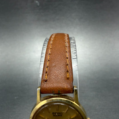 Seiko Watch Women 20mm Champagne Dial Gold Tone Round 2P20-0A10 New Battery VTG4
