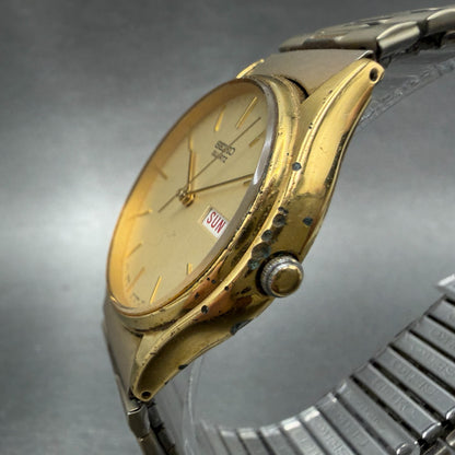 Seiko Watch Men 34mm Champagne Dial Gold Tone Daydate Round New Battery B8702