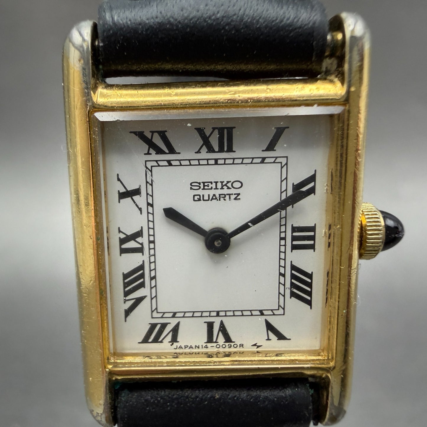 Seiko Tank Watch Women 18mm White Dial Gold Tone 1400-5039 New Battery VTG TNT41