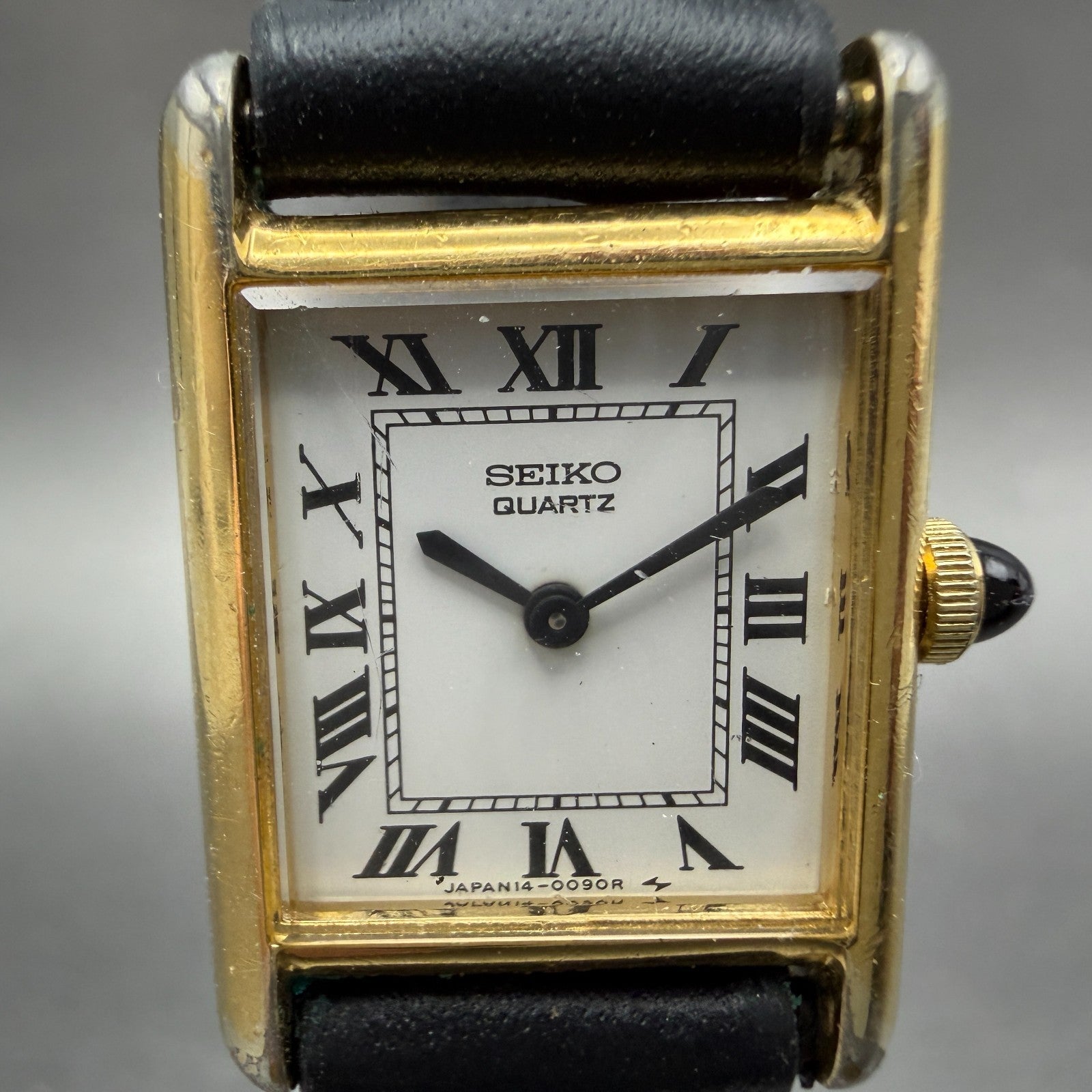 Seiko Tank Watch Women 18mm White Dial Gold Tone 1400-5039 New Battery VTG TNT41