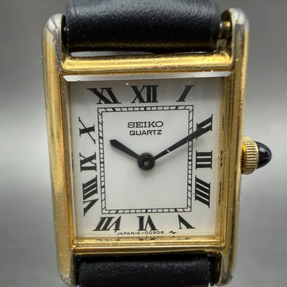 Seiko Tank Watch Women 18mm White Dial Gold Tone 1400-5039 New Battery VTG TNT41