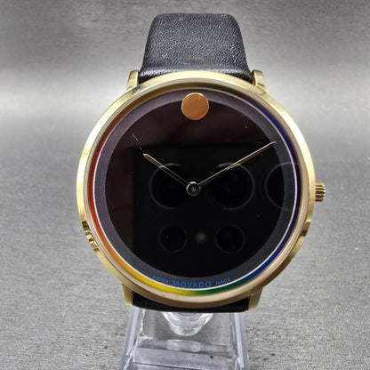 Movado Modern 47 Watch Men 40mm Black Dial Gold Tone Round 0607503 New Battery0