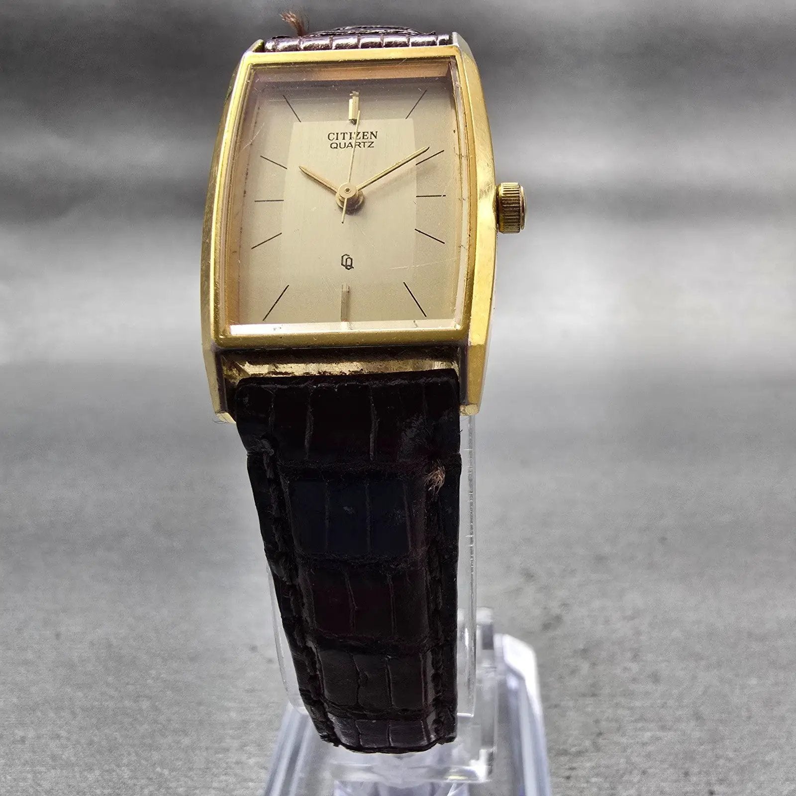 Citizen CQ Watch Women 19mm Gold Dial Gold Tone Rectangle 3630-890671 New Batt5