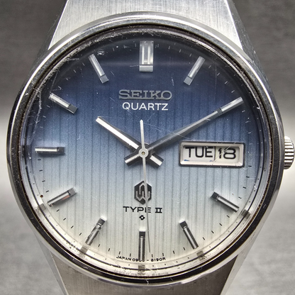 Seiko Type II Watch Men 36mm Blue Dial Silver Tone Daydate 0903-8120 New Battery1