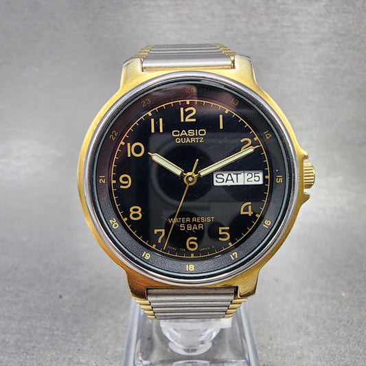 Casio MTW40 Watch Men 32mm Black Dial Two Tone Daydate Round New Battery0