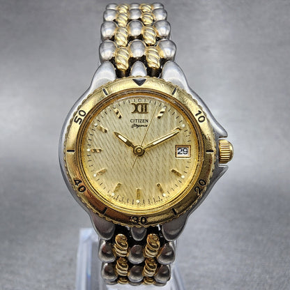 Citizen Elegance Watch Women 25mm Champange Dial Two Tone Round New Batt0