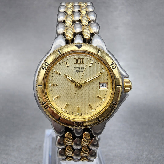 Citizen Elegance Watch Women 25mm Champange Dial Two Tone Round New Batt0