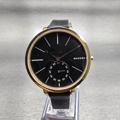 Skagen Hagen Watch Women 34mm Black Dial Gold Tone Round SKW2354 New Battery G0