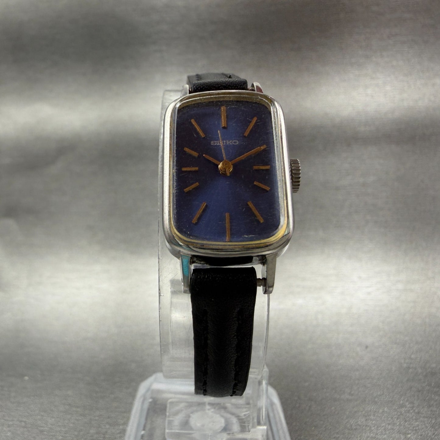 Seiko Tank Watch Women 16mm Blue Dial Silver Tone Rectangle Manual 11043419 Run5