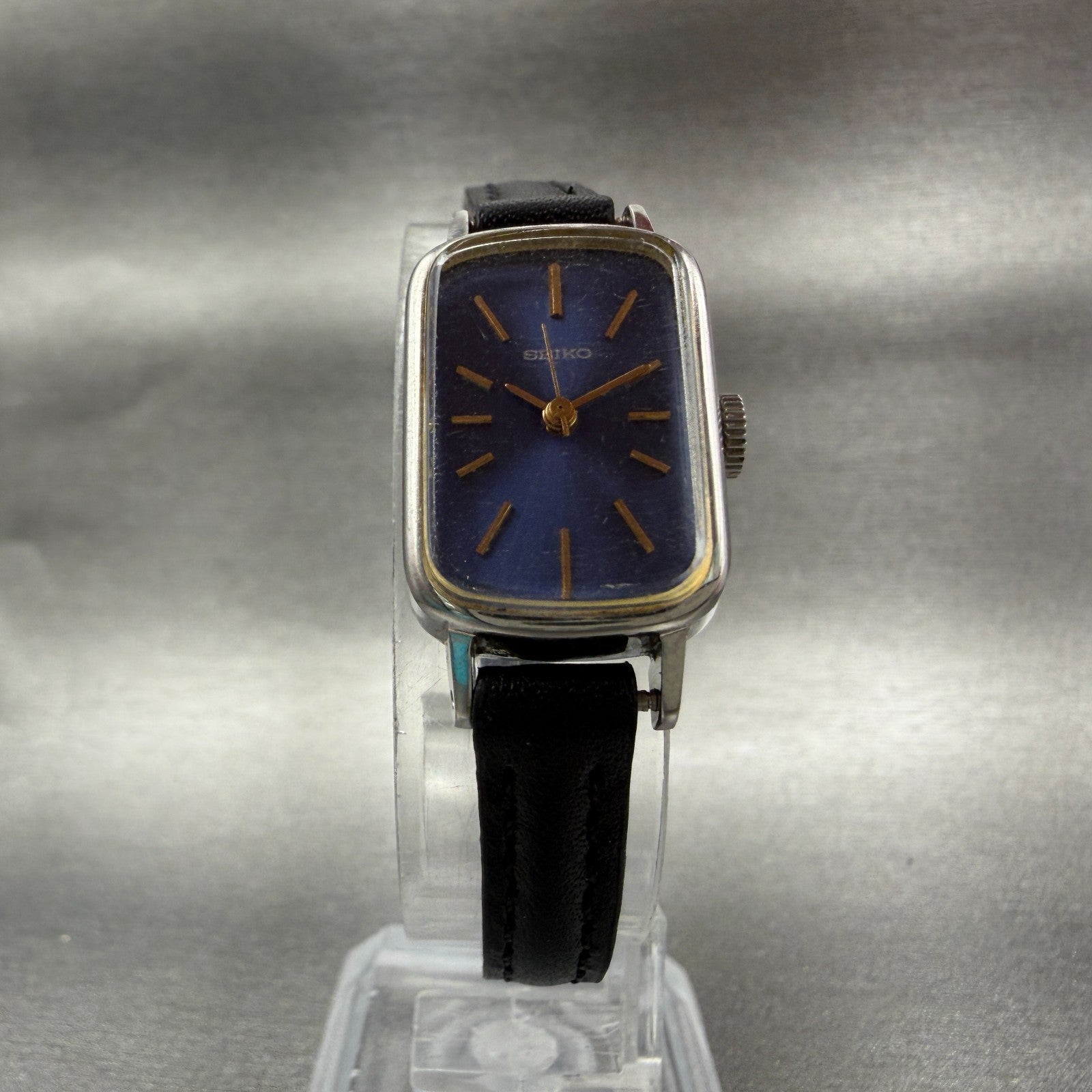 Seiko Tank Watch Women 16mm Blue Dial Silver Tone Rectangle Manual 11043419 Run5