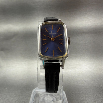 Seiko Tank Watch Women 16mm Blue Dial Silver Tone Rectangle Manual 11043419 Run5