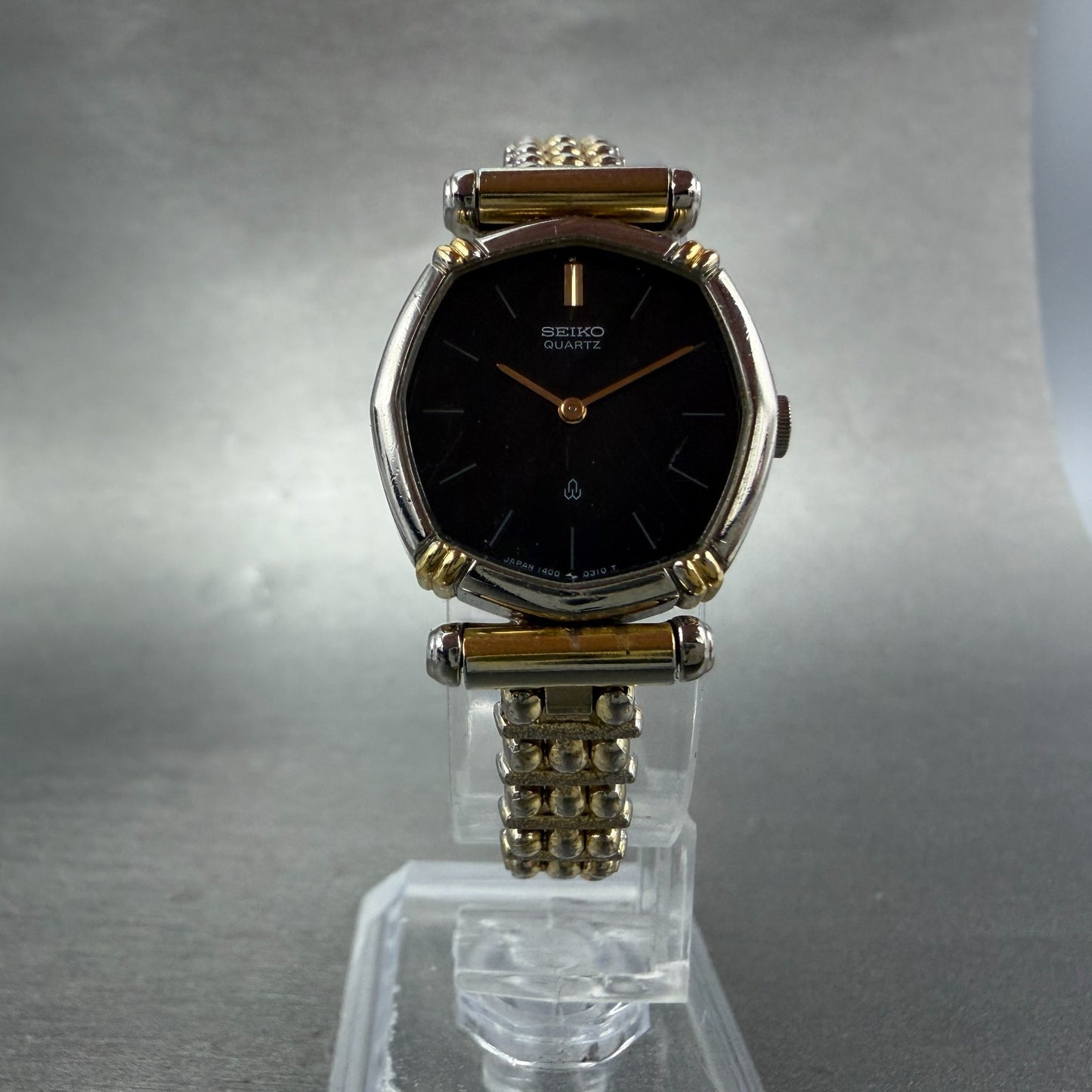 Seiko Watch Women 22mm Black Dial Two Tone Octagon 1400-5230 New Battery Vintage5