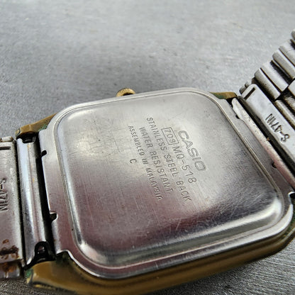 Casio Tank Watch Men 30mm Champagne Dial Gold Tone Rectangle MQ-518 New Battery