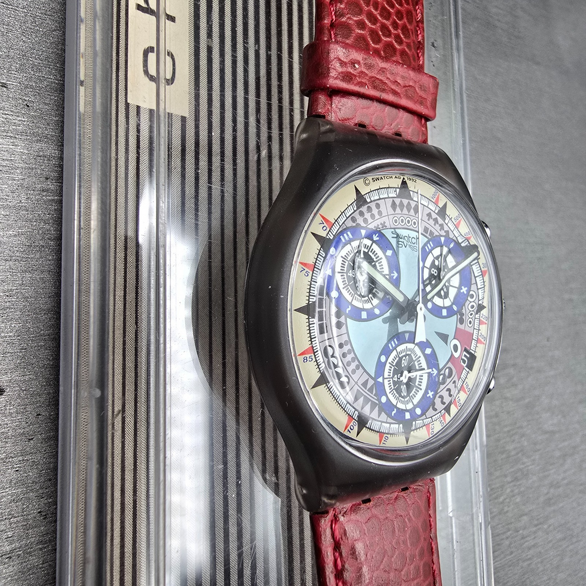 Swatch Chrono Atz Eco Watch Men 37mm Blue Dial Gray Case SCM401 New Battery NOS3
