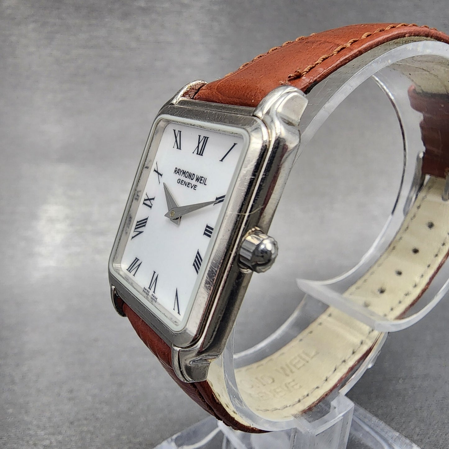 Raymond Weil Tank Watch Women 21mm White Dial Steel Leather 5372 W/Case New Batt2