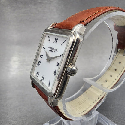 Raymond Weil Tank Watch Women 21mm White Dial Steel Leather 5372 W/Case New Batt2
