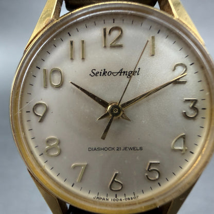 Seiko Angel Watch Women 23mm White Dial Gold Plated Manual Wind 1004-0030 Runs 11