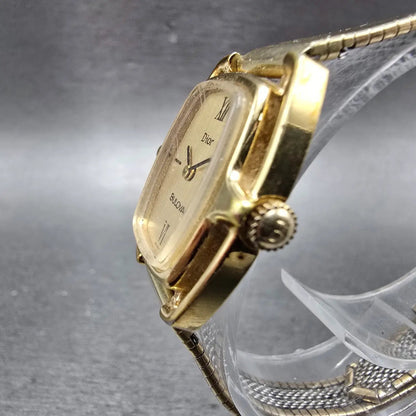 Bulova Dior Tank Watch Women 25mm Champagne Dial Gold Tone Manual PARTS Vintage3