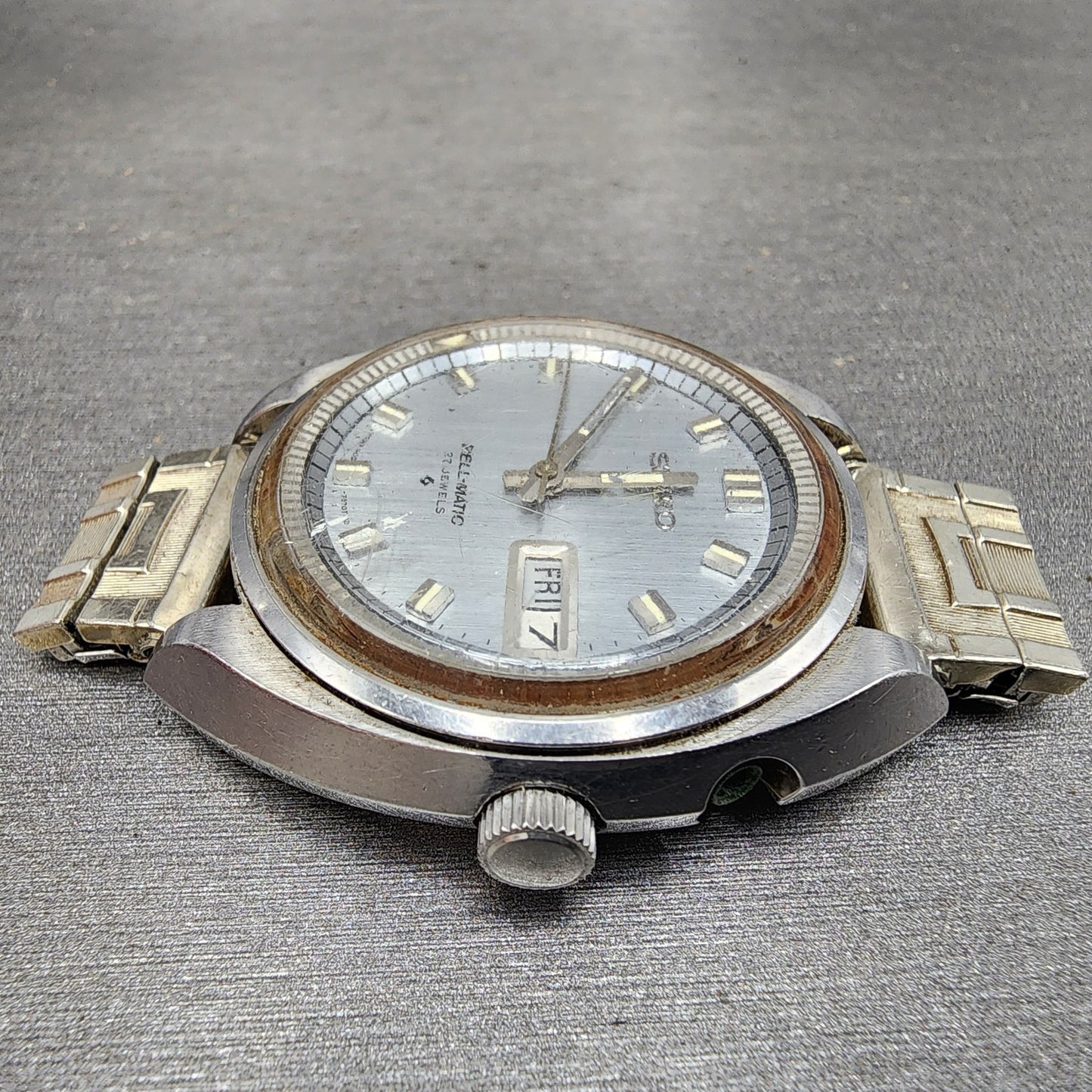 Seiko BellMatic Watch Men 38mm Silver Dial Silver Tone Daydate Alarm PARTS6