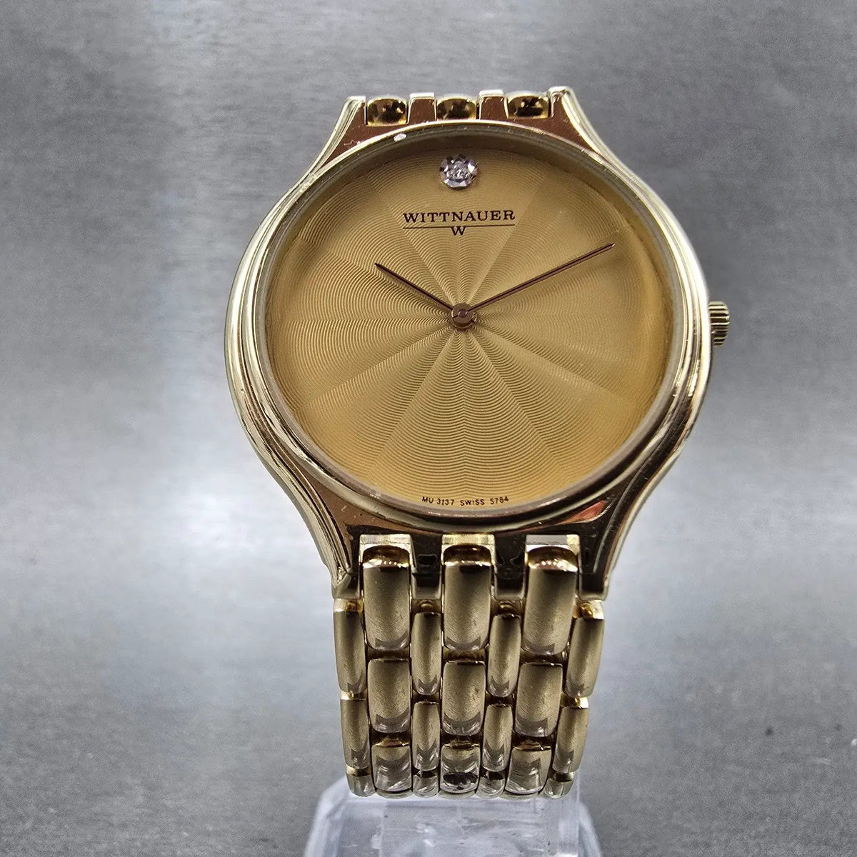 Wittnauer Watch Men 32mm Champagne Dial Gold Tone Round 5784 New Battery5
