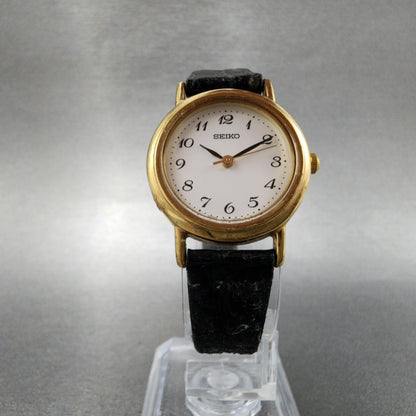 Seiko Watch Women 23mm White Dial Gold Tone Round 1N010DS0 New battery VTG5