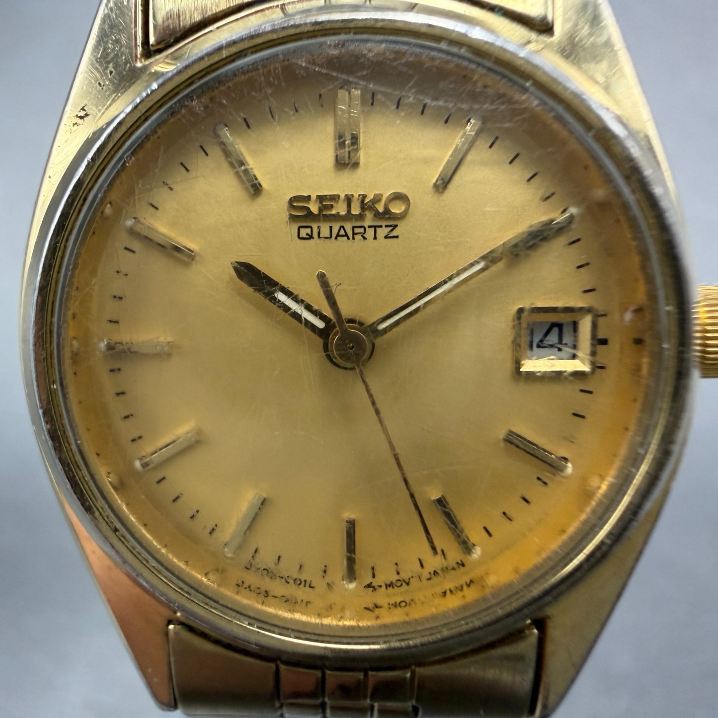 Seiko Watch Women 24mm Gold Dial Gold Tone Date Round 3Y02-0010 New Battery1