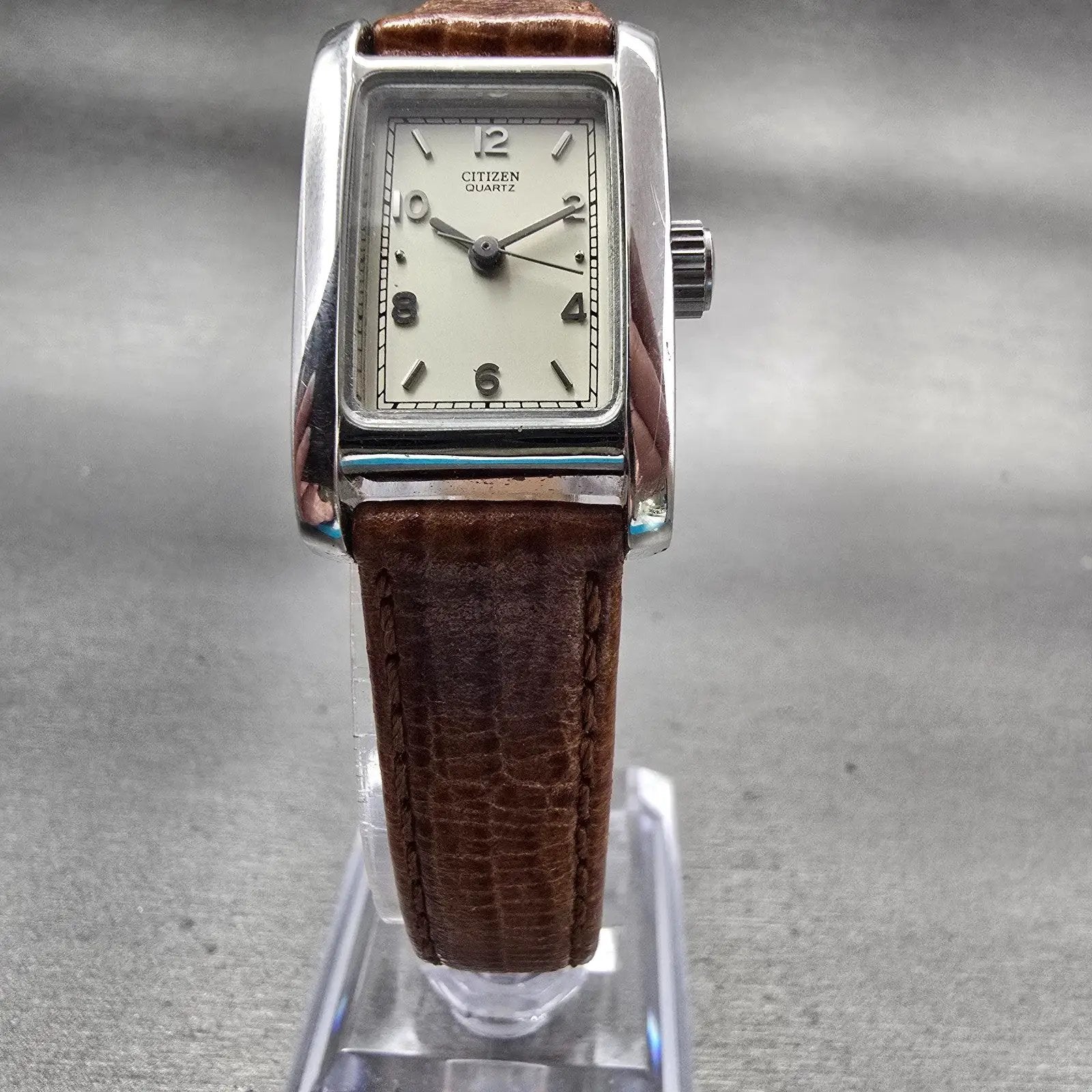Citizen Watch Women 19mm Ivory Dial Silver Tone Rectangle 5930-S72714 New Batt5