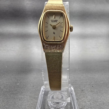 Citizen CQ Watch Women 17mm Champagne Dial Gold Tone Oval 3220-S16881 New Batt5
