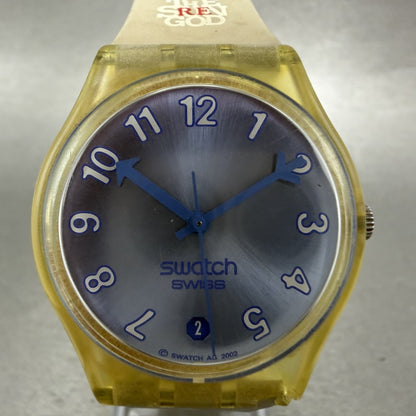 Swatch Cold Kiss Watch Men 34mm Blue Dual Clear Tone Date Round GE401 New Batter1