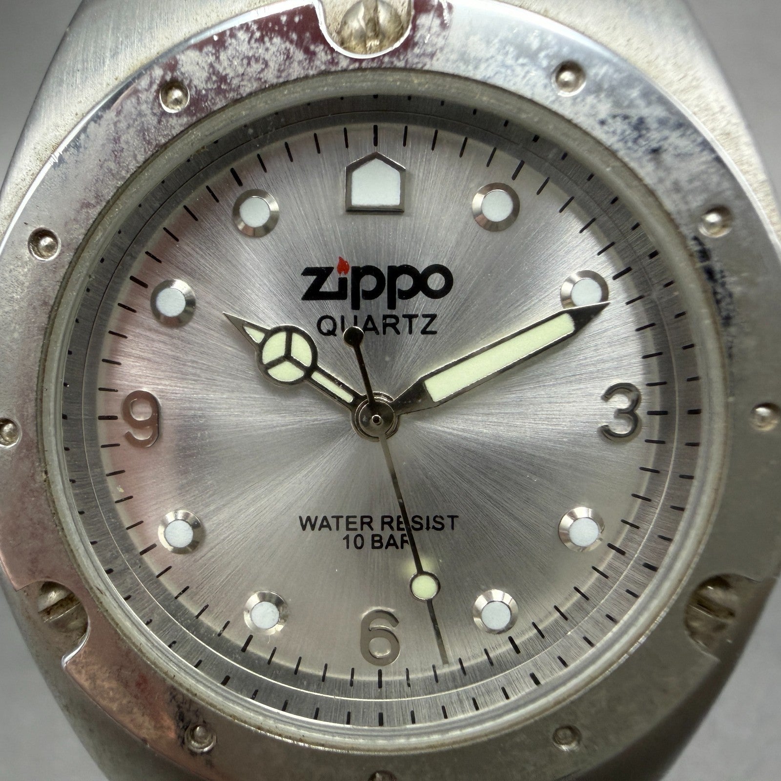 Zippo Watch Men 38mm Silver Dial Silver Tone Round New Battery Vintage1
