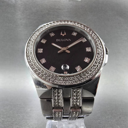 Bulova Crystal Watch Men 42mm Black Dial Steel Date 96K102 Round PARTS6