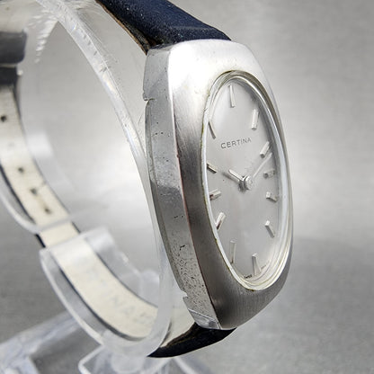 Certina Watch Women 18mm Silver Dial Steel Oval Manual Wind Runs VTG