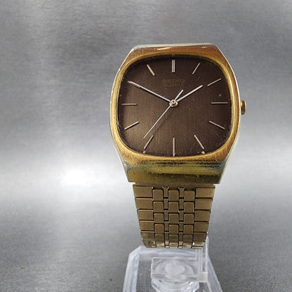 Seiko Tank Watch Men 32mm Brown Dial Gold Tone Rectangle 4100-5029 PARTS