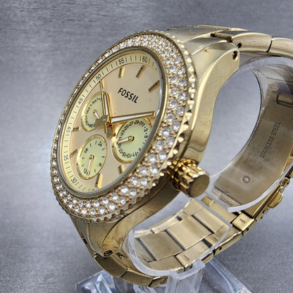 Fossil Stella Glitz Watch Women 37mm Champagne Dial Gold Tone Daydate New Batt2