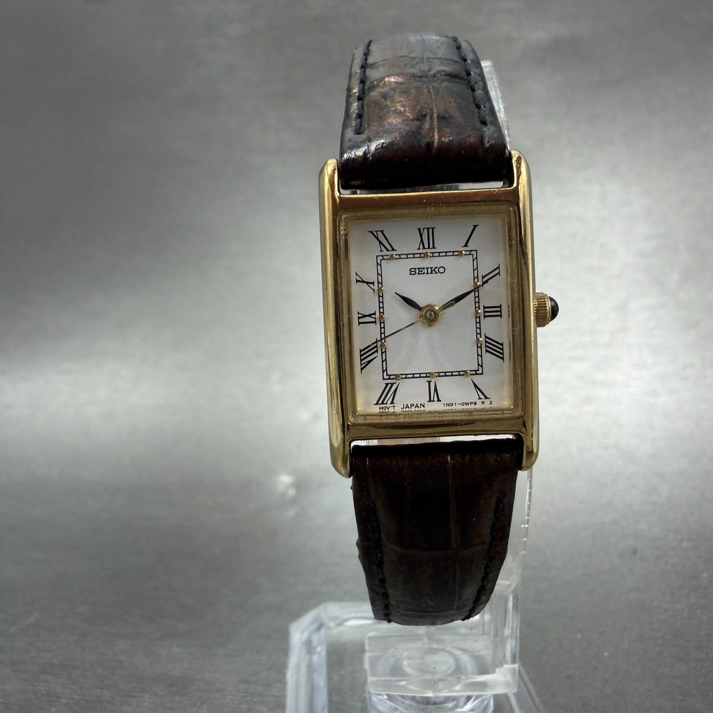 Seiko Tank Watch Women 18mm White Dial Gold Tone Rectangle 1N01-0LK0 New Battery5