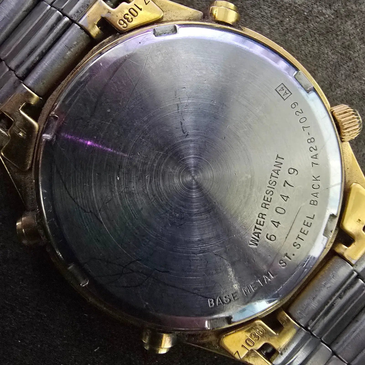 Seiko Chronograph Watch Men 37mm Gold Dial Gold Round 7A28-7029 New Battery VTG10