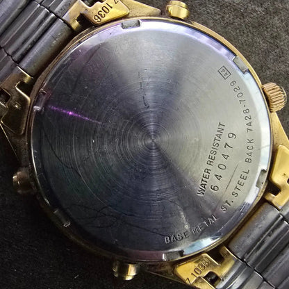 Seiko Chronograph Watch Men 37mm Gold Dial Gold Round 7A28-7029 New Battery VTG10