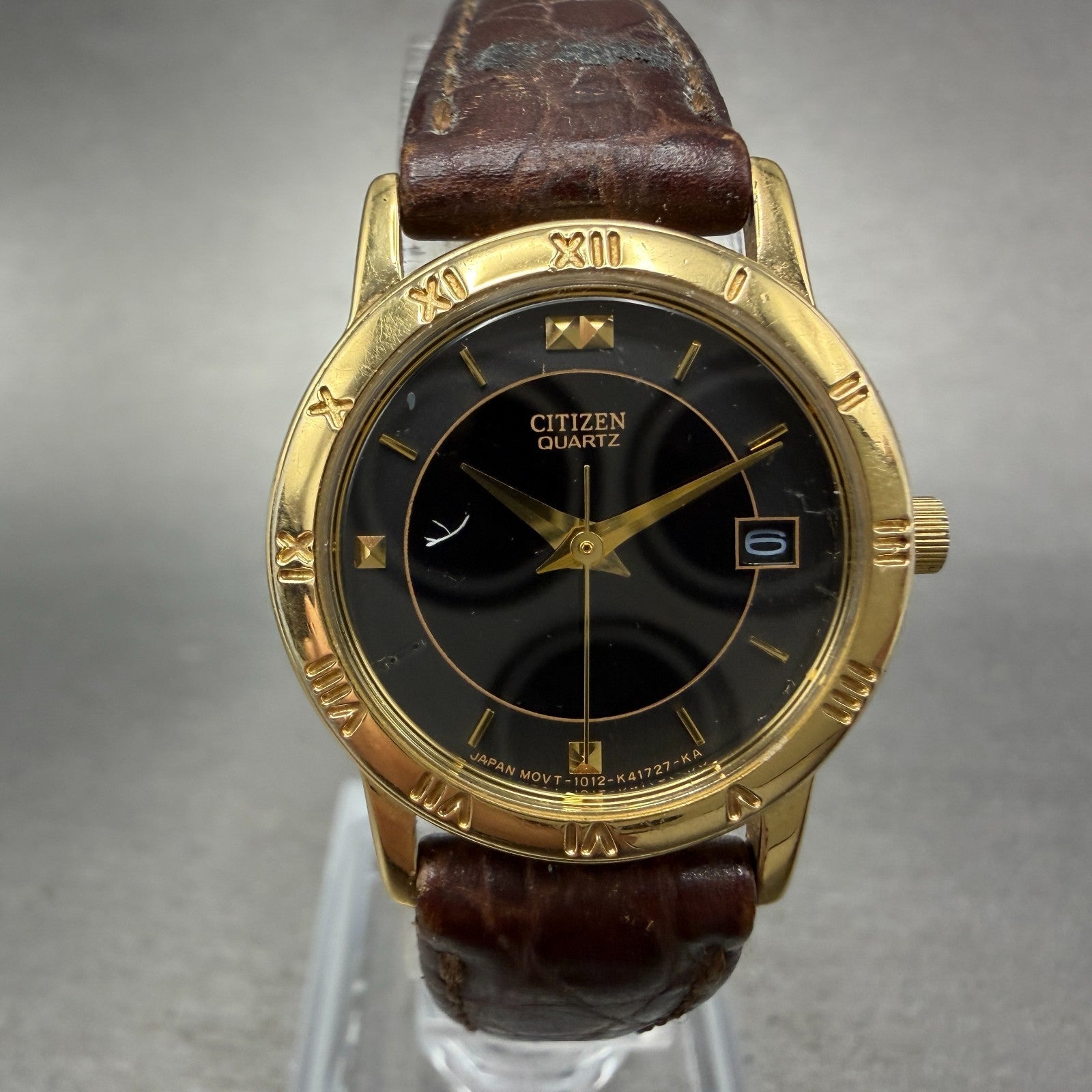 Citizen Watch Women 24mm Black Dial Gold Tone Date 1012-K13131 New Battery 560