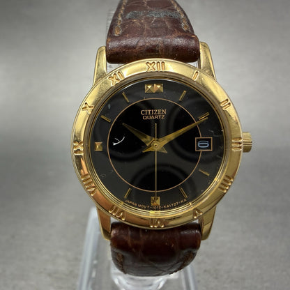 Citizen Watch Women 24mm Black Dial Gold Tone Date 1012-K13131 New Battery 560