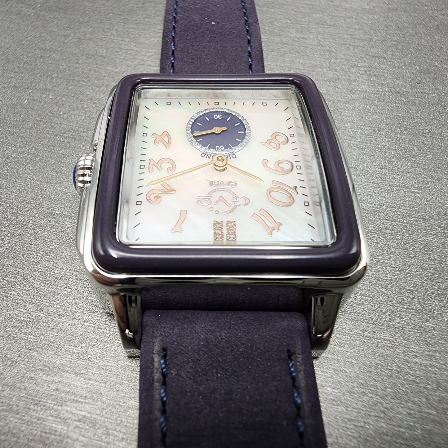 Gevril GV2 Bari Viva Tank Watch Women 32mm MOP Dial Steel Diamond Rectangle 92604